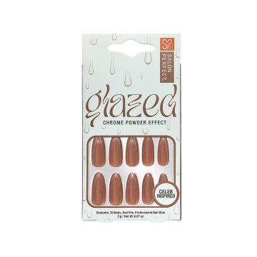 A front view of Salon Perfect Glazed Chocolate Artificial Nail set in packaging