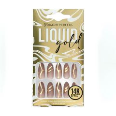 A front view of Salon Perfect Liquid Gold Blk Jelly Gold Artificial Nail set in packaging