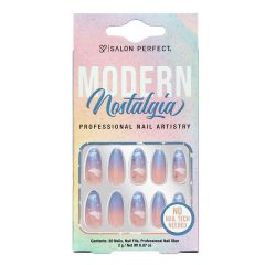 A front view of Salon Perfect Modern Nostalgia Almond Cloud Artificial Nail set in packaging