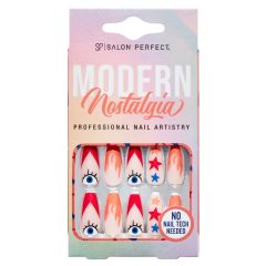 A front view of Salon Perfect Modern Nostalgia Fire Tip Artificial Nail set in packaging
