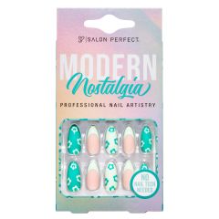A front view of Salon Perfect Modern Nostalgia Mint Daisy Artificial Nail set in packaging
